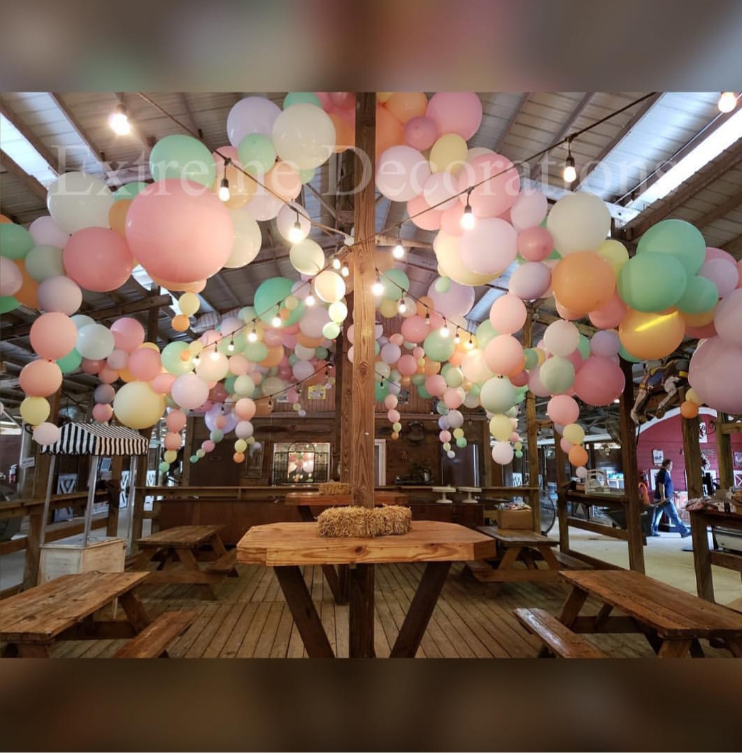 Organic balloon garland for ceiling decor